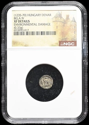 MEDIEVAL HUNGARY. Bela IV. 1235-1270. Silver Obolus, Hebrew Chet, NGC XF Details