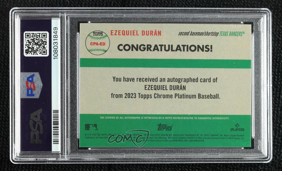 2023 Chrome Platinum Anniversary 13/25 Ezequiel Duran PSA 9 MINT Rookie Auto RC view 2