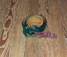 Vintage Etienne Aigner Leather Belt Size 28 Green Gold Buckle Brand New 1004
