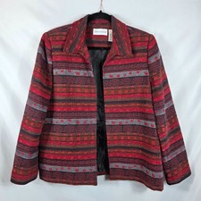 Alfred Dunner Women's Jacket Blazer 12 Red, Black Gray Geometric/Mixed Print