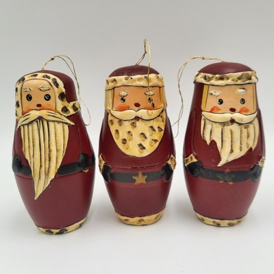 Lot of 3 Vintage Roly Poly Hand painted Christmas Tree ornament/Table top Decor