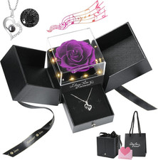 Preserved Rose Gifts for Women, Eternal Flower Rose Box with Heart Necklace, Rom