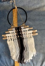 Dream Catcher Tapestry Boho Macrame 14” x 28” Black Gray Off White EUC