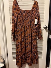 Nine West Women’s  Long Sleeve Square Neck Smocked Dress Size XXL