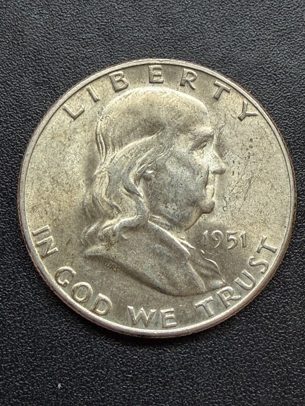 1951 -S  San Francisco Mint Silver Franklin Half Dollar  AU uncleaned lot # 2259