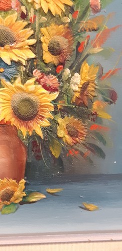 Signed original C. Benolt Sunflowers Raised Oil Painting on canvas 15 In X 13 In - Picture 9 of 17