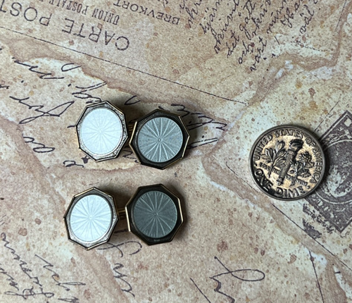 Krementz Gold Plated Cufflinks With White Enamel V906 - Picture 2 of 3