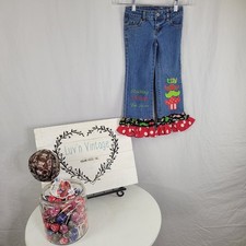 Faded Glory Girls Christmas Ruffle Jeans Staching Through The Snow Blue Size 5