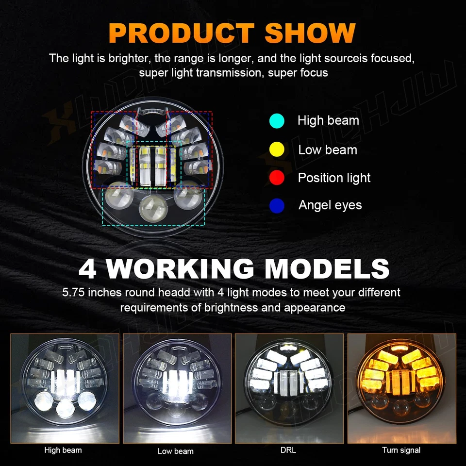 Faróis de LED Hi/Lo redondos 5,75" 5-3/4" compatíveis com Ford Ranchero Gran Torino 1965-1976 - Imagem 4 de 4