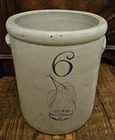Antique Red Wing Stamp Birch Leaf 6 gallon Stoneware Crock-with Sky Emblem