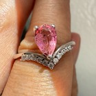 925 Sterling Silver Ring 7x5mm Pink Natural Tourmaline Gemstone Zircon Teardrop — photo 5