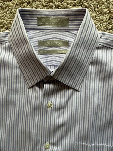 Herren Nordstrom weiß lila gestreift Trim Fit Hemd Größe 15,5 34/35 - Bild 3 von 5