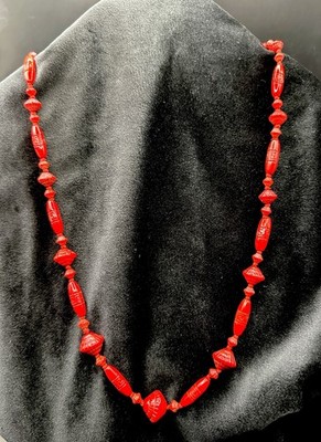 VTG Czech  Neiger Egyptian Revivial Red Glass Necklace Graduated 