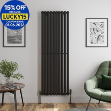 Black Designer Radiator Vertical Oval Single Panel Rad 1800x600mm Steel Modern