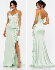 Mac Duggal Pistachio Green Ruffle Satin Trumpet Gown Size 8 NWT