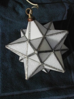VINTAGE 1960's 1970's MORAVIAN HAND MADE TEXTURED MILK GLASS HANGING STAR LAMP