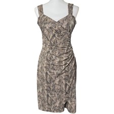 MSK Snake Print Ruched Bodycon Dress Adjustable Straps Stretch Midi