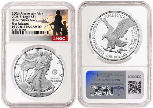 2025 S Silver Eagle $1 U.S Navy Privy NGC PF70 UCameo First Releases #2646