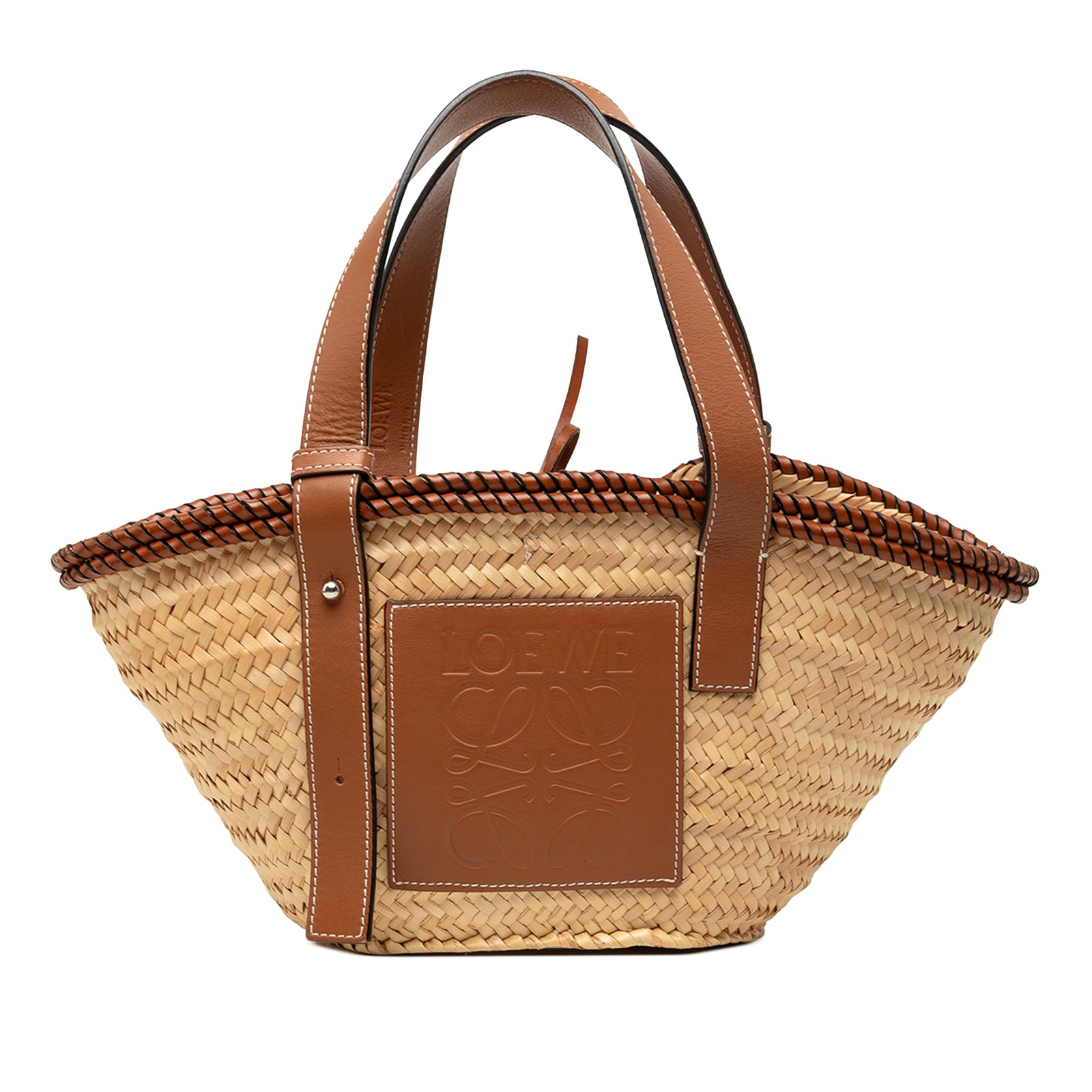 LOEWE Small Raffia Anagram Basket Tote Pre-Loved Beige