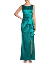Eliza J Ruffle Satin Jade Green Mermaid Gown Dress  Sz 8   jade  *1732