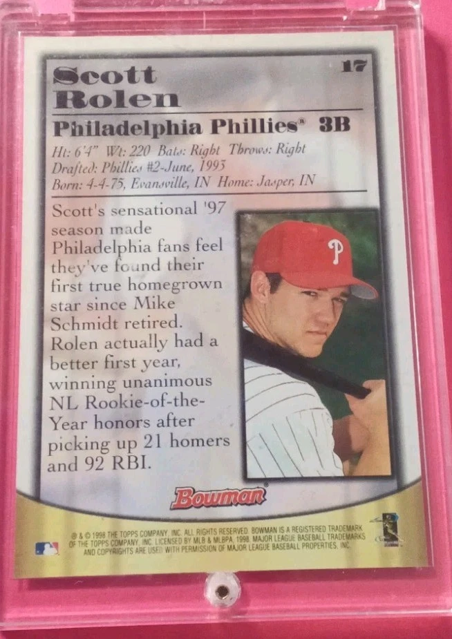 Scott Rolen Philadelphia Phillies 1998 Bowman Cert. Autógrafo #17 HOF Foto 2 de 2