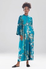 Natori Medallion Zip Placket Caftan Small Teal