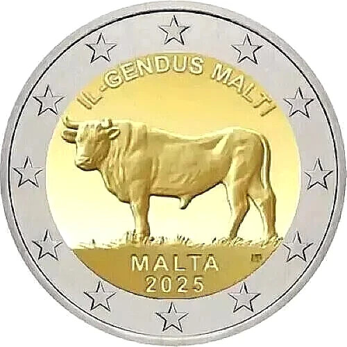 Pièce commémorative 2 euros Malte 2025 Boeuf Maltais, NEUVE jamais circulé