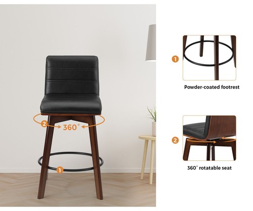 Oikiture 4x Wooden Bar Stools Kitchen Counter Swivel Dining Chair PU Leather - Picture 5 of 10