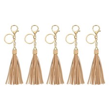 5Pcs Leather Keychain Tassels with Lobster Clasp Key Ring Khaki
