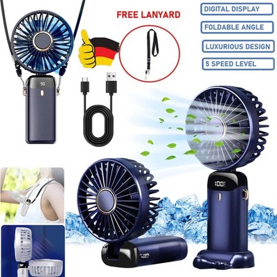 Portable 5000mAh Mini Hand Ventilator Akku Aufladbar Lüfter Handheld neck Fan