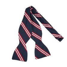 Mens Silk Bow Tie Navy Red White Repp Stripe Adjustable Self Tie Made in USA