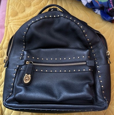 COACH Campus Rucksack Echt Leder Schwarz Gold Nieten WIE NEU