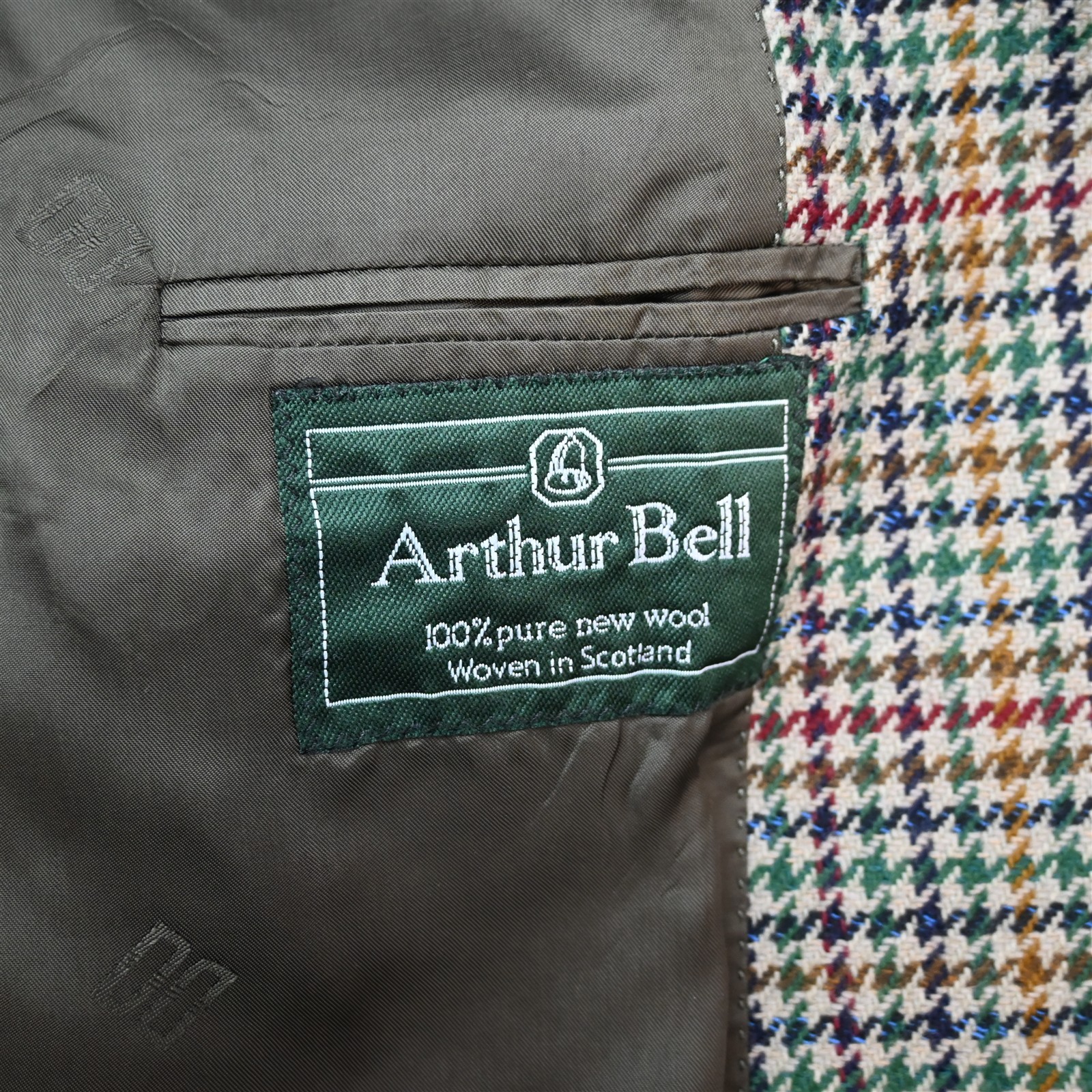 Vtg DAKS 42R Green Houndstooth Arthur Bell 100percent Wool Tweed Mens Jacket Blazer image 5