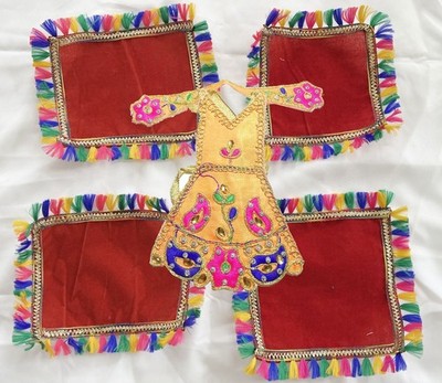Set of 4 Red Velvet Puja Chowki Asan + FREE MATA RANI DRESS