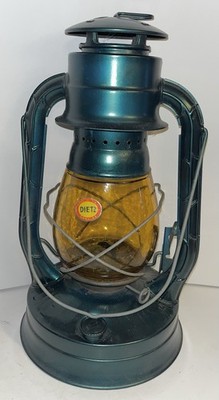 Rare DIETZ NO.8 AIR PILOT Amber Globe Restored BLUE OIL LANTERN BARN LIGHT METAL