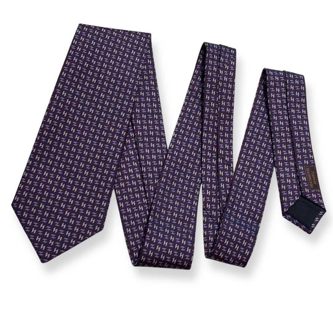 Hermès Necktie Purple H Pattern Jacquard Logo Men's Accessories Used