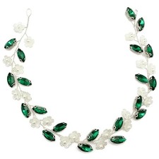 Bridal Crystal Flower Headband Wedding Rhinestone Green Crystal Silver Vine