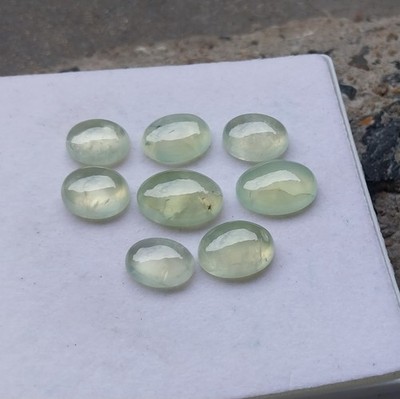 77 Carat Natural Mint Green Color Prehnite Oval Shape 8 Piece Lot Cabochon Gems