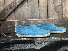Glerups Shoe Petrol Wool Slipper With Leather Bottom - EU Size 36