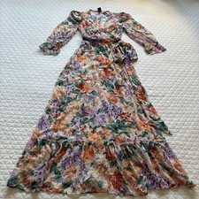 NWT Express Women’s Maxi Tie Wrap Dress Sz M/L Sheer Floral Sparkly Cottagecore