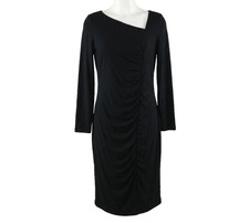 Ann Taylor Dress Small S Black Ruched Bodycon Long Sleeve Knit LBD Work Party