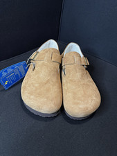 Men's Brown Suede Clog Slippers Buckle Adjustable Strap Faux Fur Lined 8/41