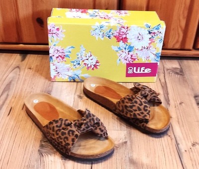 Bio Life Leder Leo Print Pantoletten mit Schleife NEU