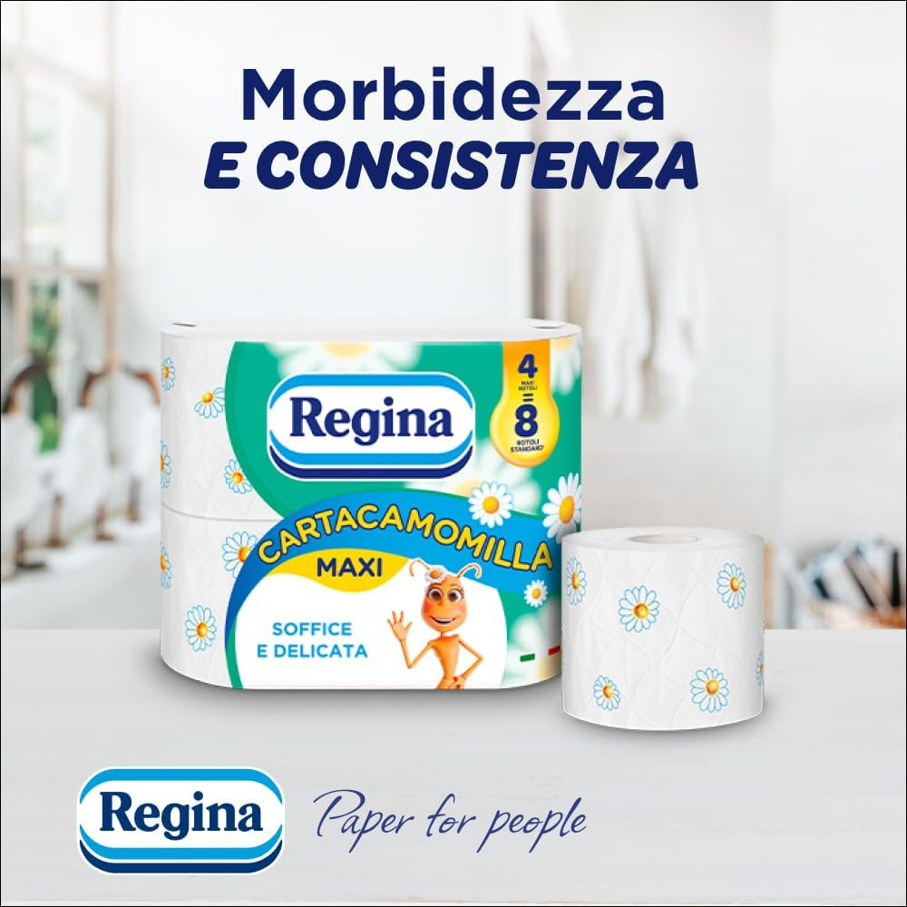 Cartacamomilla Regina 24 Rotoli 3 Veli - Carta Igienica Delicata 300 Fogli - 3