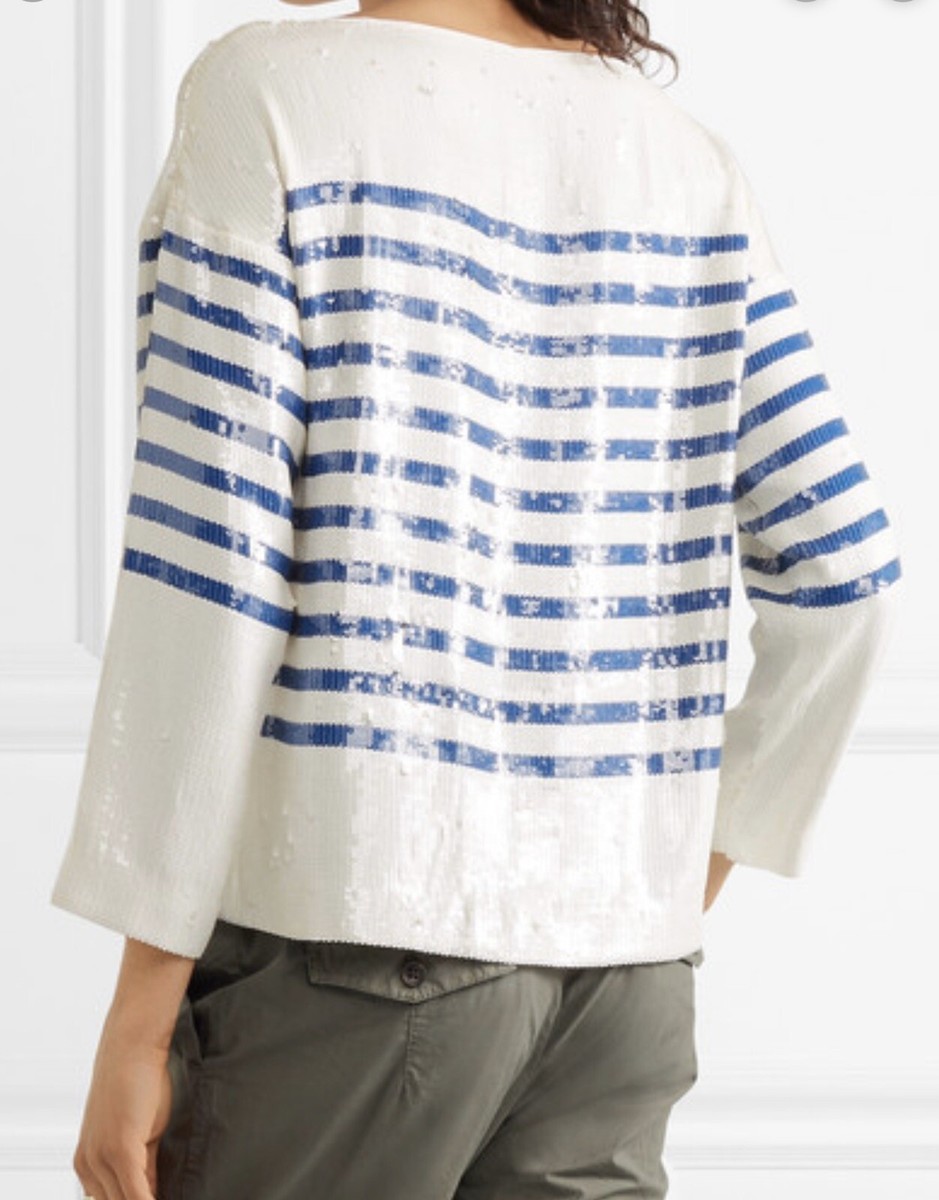 Chemise à Paillettes Et Rayures J Crew Collection - Taille 0/XS - Neuf Avec étiquettes - Bleu Et Crème