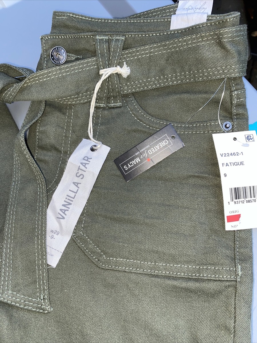 Vanilla Star Womens Juniors Size 9 Belted Cropped Jeans Fatigue