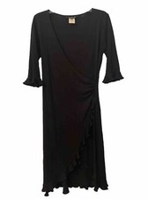 🌸AB Studio Womens Sz M Black 3/4 Sleeve Wrap Dress. Fits Like A Size 6🌸