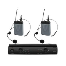 Dual Headset Wireless Microphone System UHF Receiver 2 Beltpack 2 Headworn Mics