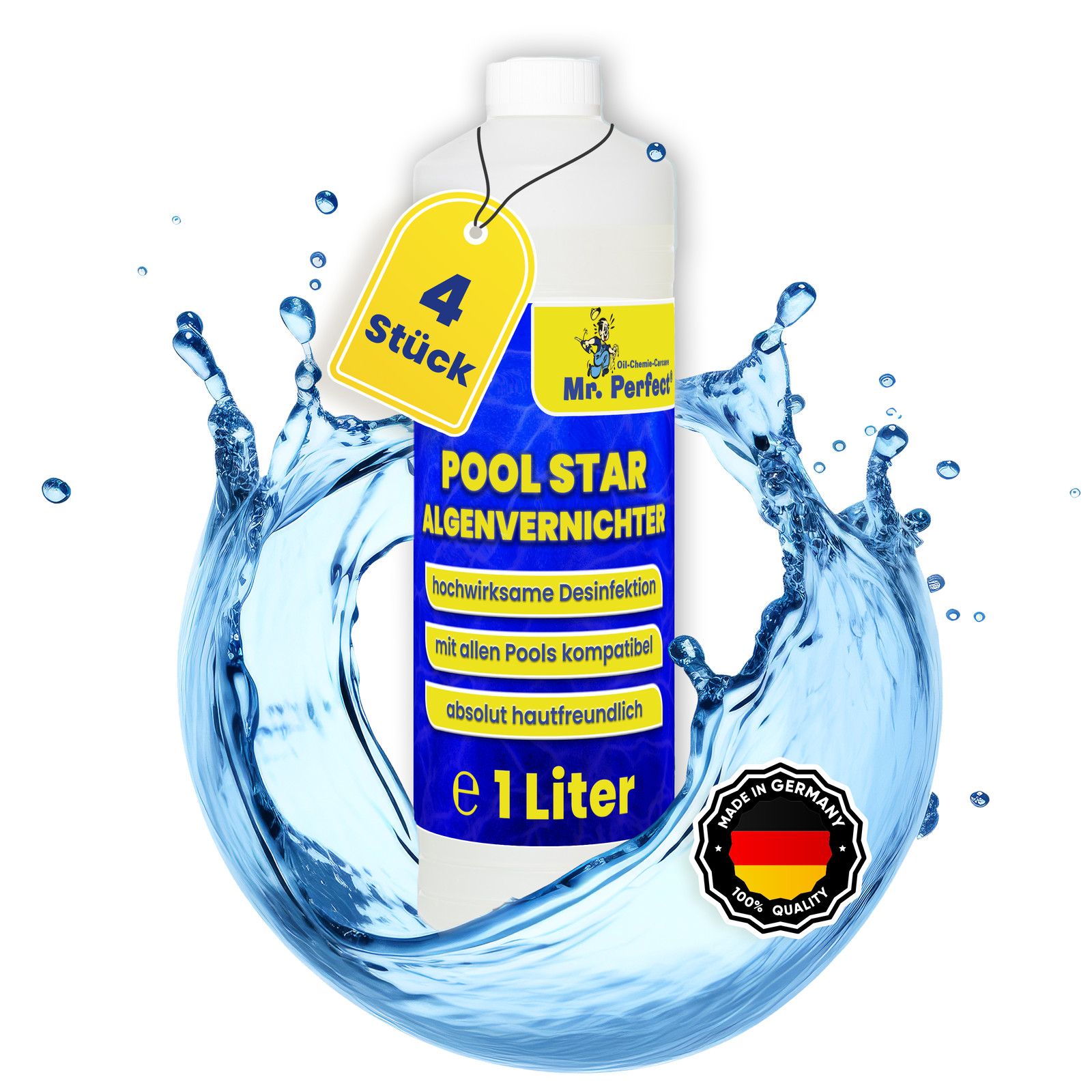 Mr. Limpiador de piscinas Perfect® Pool Star, 4x 1L - Desinfección de piscinas eliminador de algas