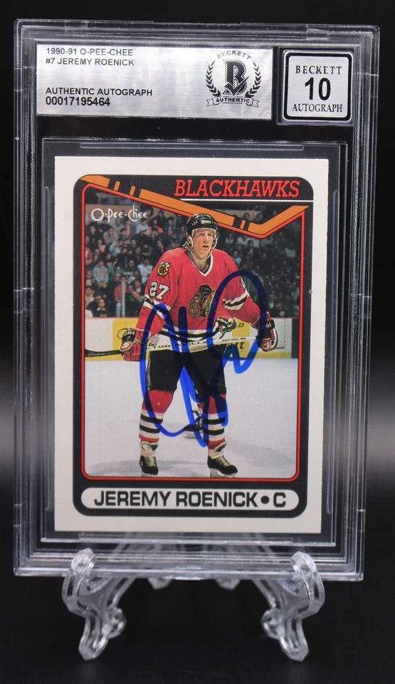 JEREMY ROENICK SIGNED 1990-91 O-PEE-CHEE #7 ROOKIE CARD RC BECKETT 10 AUTO BGS - Image 4 of 4